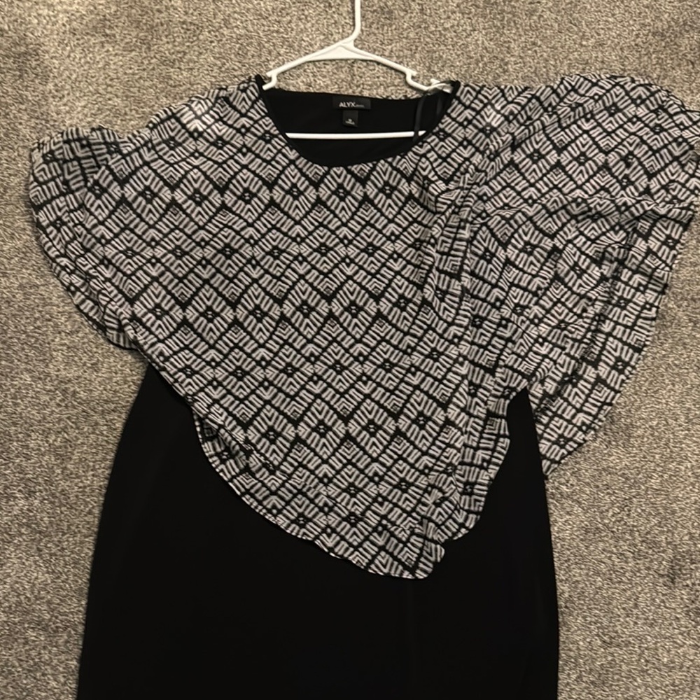 Alyx Black and White Asymmetrical Flutter Sleeve Dress